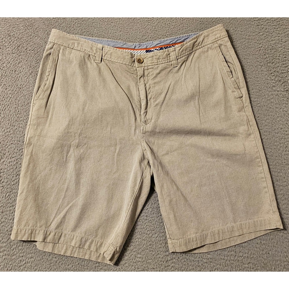 Tommy Bahama Mens Size 40 Silk Cotton Herringbone Flat Front Shorts Khaki Tan